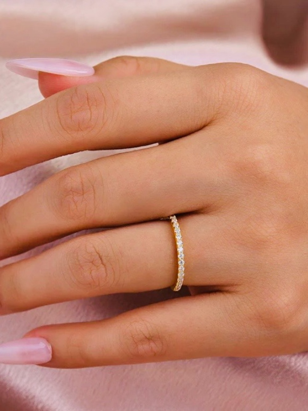 Moissanite Gold Eternity Band -Delicate and Timeless
